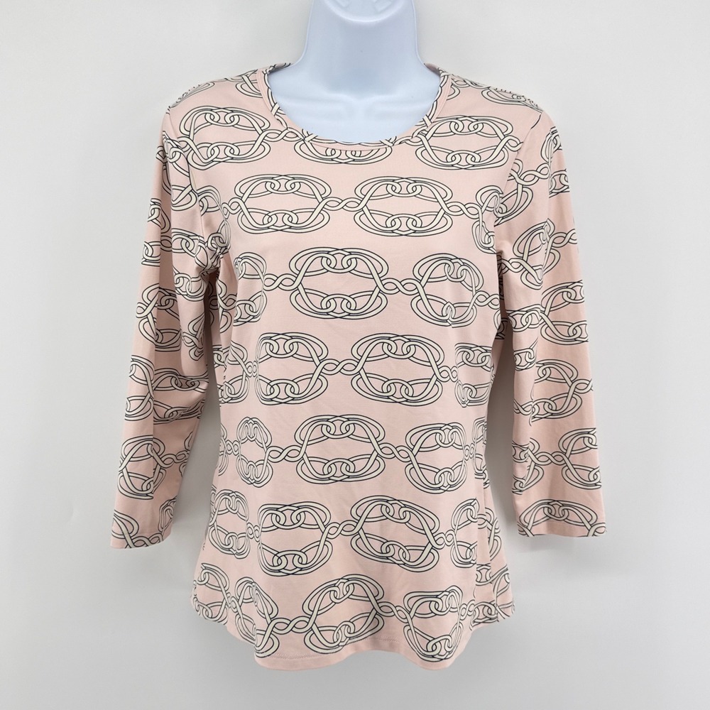 J McLaughlin Catalina Cloth Top Small Pink Chain Link Print 3/4 Sleeve Tee